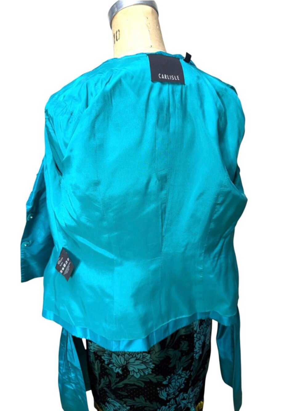 Vintage CARLISLE Teal Silk Dupioni Wrap Jacket /Evening Blouse w/ Ruched Collar - Picture 9 of 11